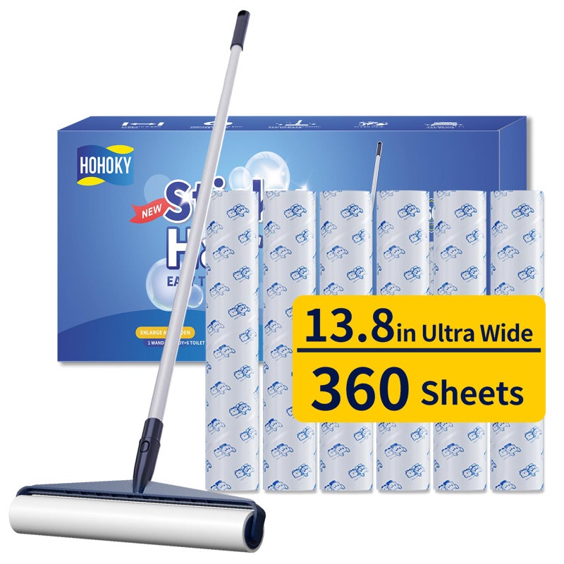 13.8in Large Size Floor Lint Rollers for Pet Hair Extra Sticky 51.2in Long Handle Giant Big Hair Picker Upper from Sticky Mop for Cleaning Dog Cat Hair Animal Fur Removal Roller Couch Bed Sheet Carpet - Image 1